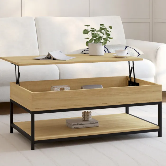 Table basse industrielle plateau relevable avec étagère