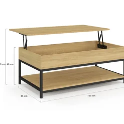 Table basse industrielle plateau relevable avec étagère