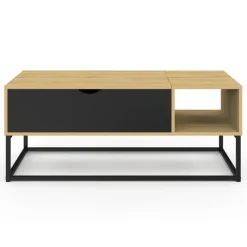 Table basse industrielle avec rangement et plateau relevable noir