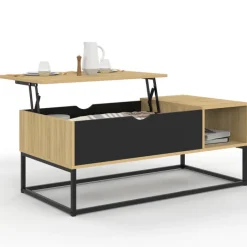 Table basse industrielle avec rangement et plateau relevable noir