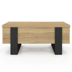 Table basse industrielle convertible en table à manger bois et noir