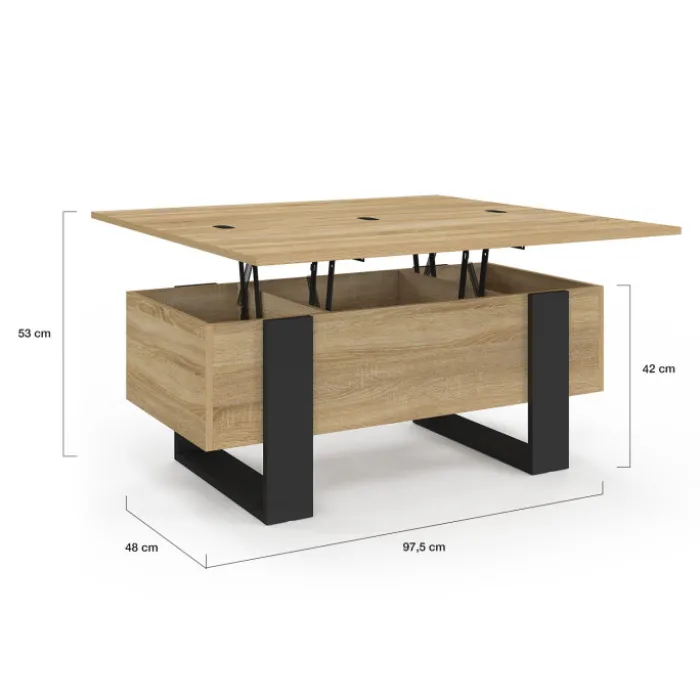 Table basse industrielle convertible en table à manger bois et noir