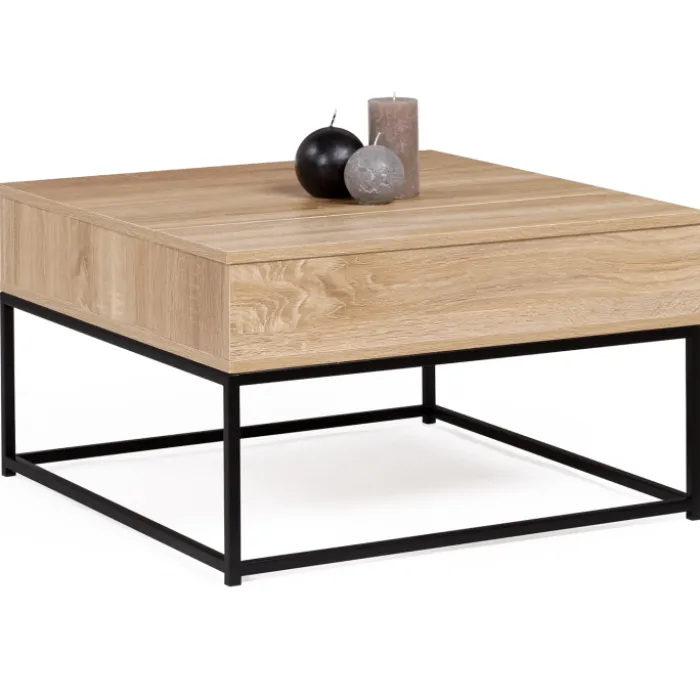 Table basse industrielle carrée avec plateau relevable