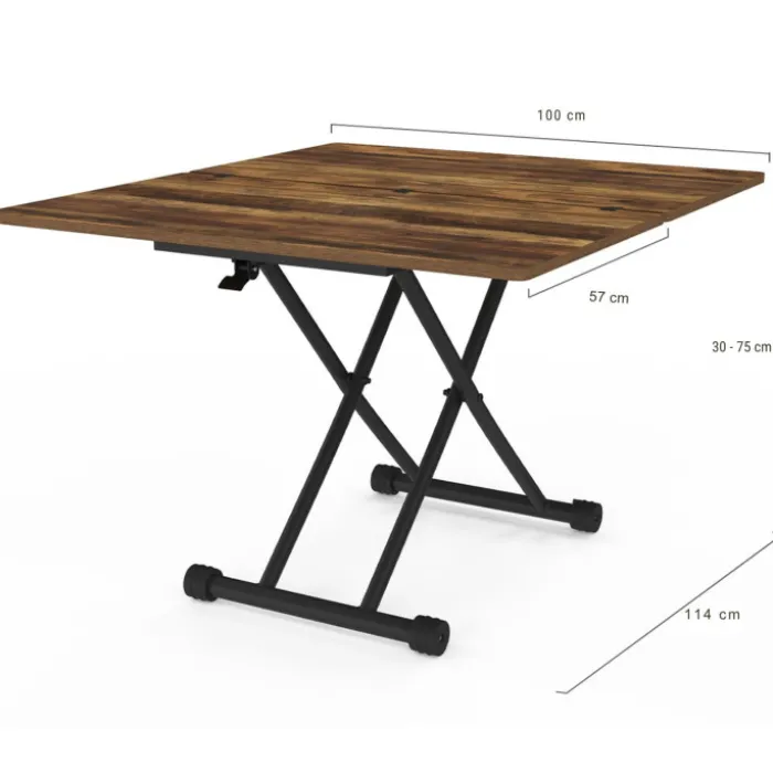 Table basse industrielle relevable bois foncé et noir