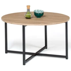 Table basse industrielle ronde bois et métal
