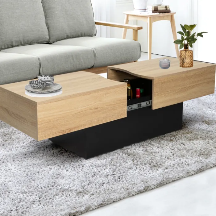 Table basse moderne bicolore avec rangement mini bar intégré