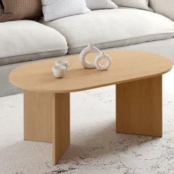 Table basse ovale 110 cm bois effet hêtre