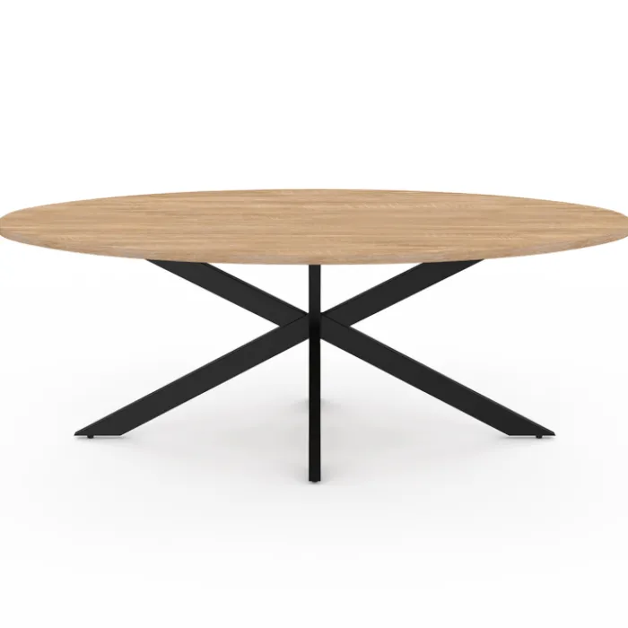 Table basse ovale bois et métal noir avec pied araignée