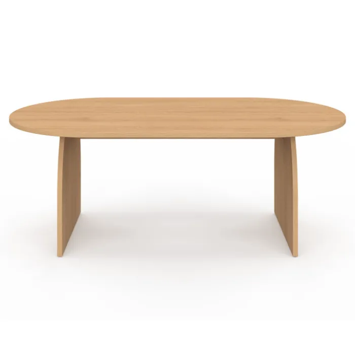 Table basse ovale pied central bois effet hêtre 110 cm