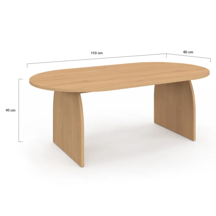 Table basse ovale pied central bois effet hêtre 110 cm