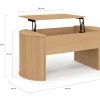 Table basse ovale plateau relevable 100 cm bois façon hêtre design arrondi