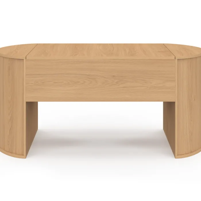 Table basse ovale plateau relevable 100 cm bois façon hêtre design arrondi