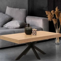 Table basse pied araignée bois et noir