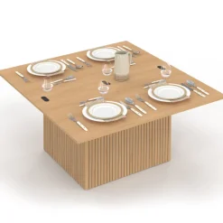 Table basse plateau relevable rectangulaire convertible en table à manger 100 cm effet lattes tasseau bois