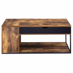 Table basse plateau relevable style industriel effet bois vieilli