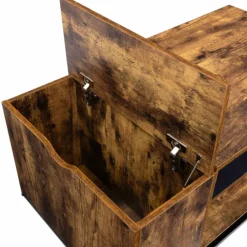 Table basse plateau relevable style industriel effet bois vieilli