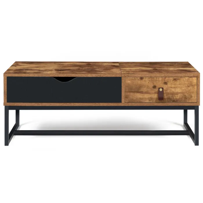 Table basse plateau relevable style industriel 1 tiroir