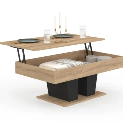 Table basse plateau relevable rectangulaire bois et noir