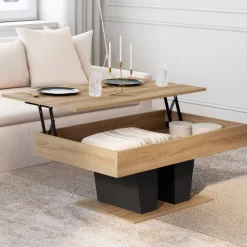 Table basse plateau relevable rectangulaire bois et noir