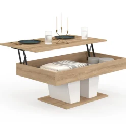Table basse plateau relevable rectangulaire bois et blanc