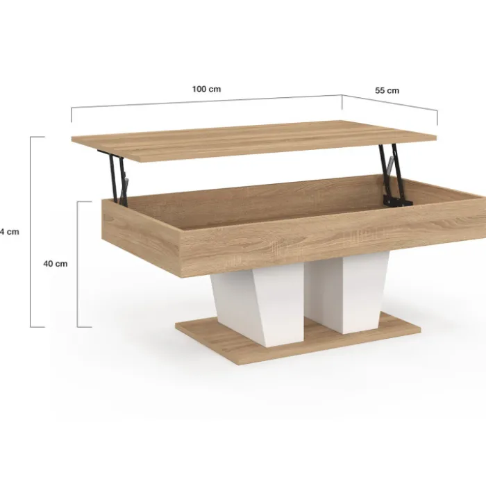 Table basse plateau relevable rectangulaire bois et blanc