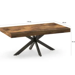 Table basse rectangle pied araignée bois foncé et noir