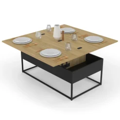 Table basse rectangulaire industrielle relevable et convertible pour manger