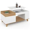 Table basse rectangulaire bois et blanc plateau relevable et coffre