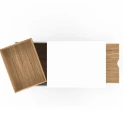 Table basse rectangulaire bois et blanc plateau relevable et coffre