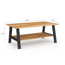 Table basse rectangulaire 100 cm double plateau bois et noir