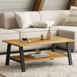 Table basse rectangulaire 100 cm double plateau bois et noir
