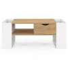 Table basse rectangulaire avec tiroir bois blanc et façon hêtre