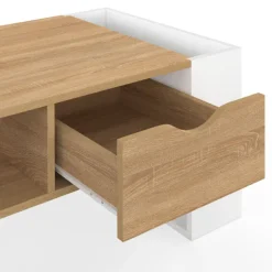 Table basse rectangulaire avec tiroir bois blanc et façon hêtre