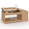 Table basse rectangulaire plateau relevable avec coffre lattes tasseau bois coloris chêne
