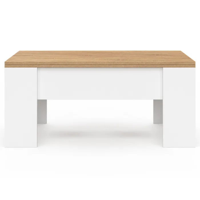 Table basse rectangulaire double plateau relevable bois imitation hêtre