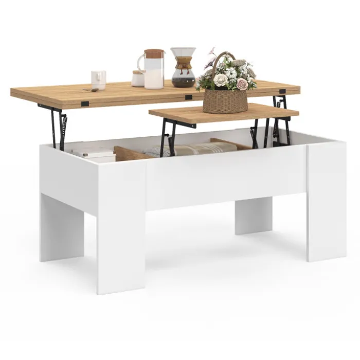 Table basse rectangulaire double plateau relevable bois imitation hêtre