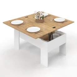 Table basse rectangulaire double plateau relevable bois imitation hêtre