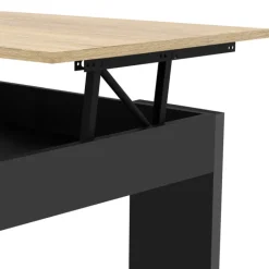 Table basse rectangulaire relevable bois noir et imitation hêtre