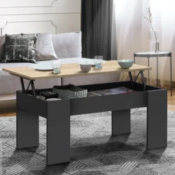 Table basse rectangulaire relevable bois noir et imitation hêtre