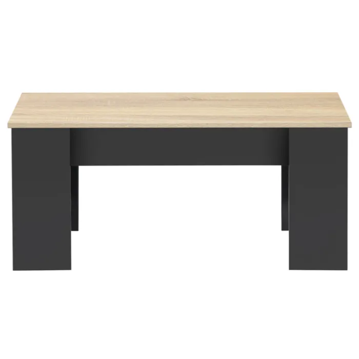 Table basse rectangulaire relevable bois noir et imitation hêtre