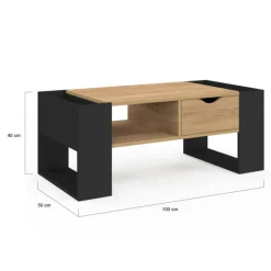 Table basse rectangulaire avec tiroir bois noir et façon hêtre