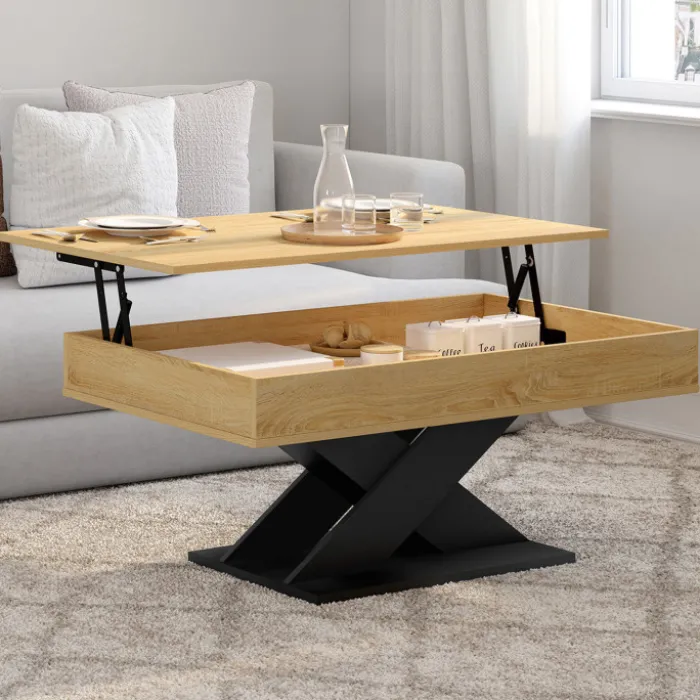 Table basse rectangulaire plateau relevable pied noir