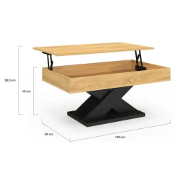 Table basse rectangulaire plateau relevable pied noir