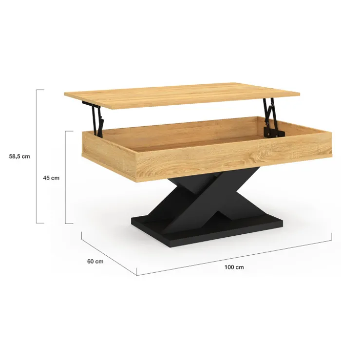 Table basse rectangulaire plateau relevable pied noir