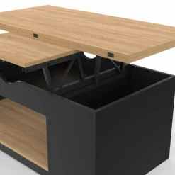Table basse rectangulaire convertible table à manger bois et noir 100 cm