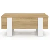 Table basse rectangulaire relevable convertible en table à manger bois et blanc