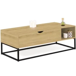 Table basse relevable bois et métal avec rangements