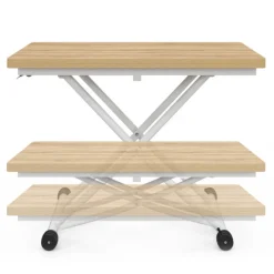 Table basse relevable en table à manger industrielle avec plateau façon hêtre