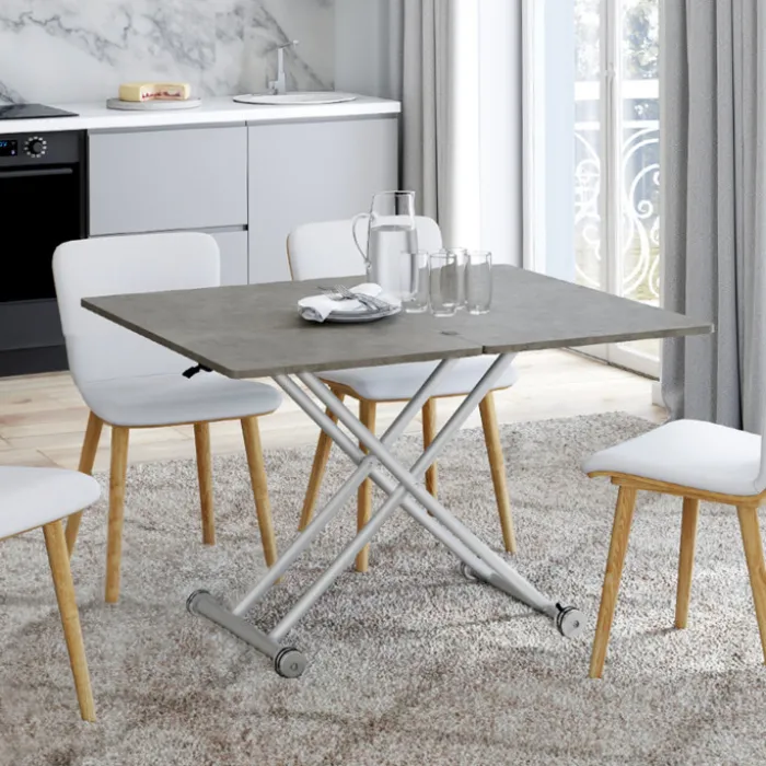 Table basse relevable en table à manger moderne avec plateau effet béton
