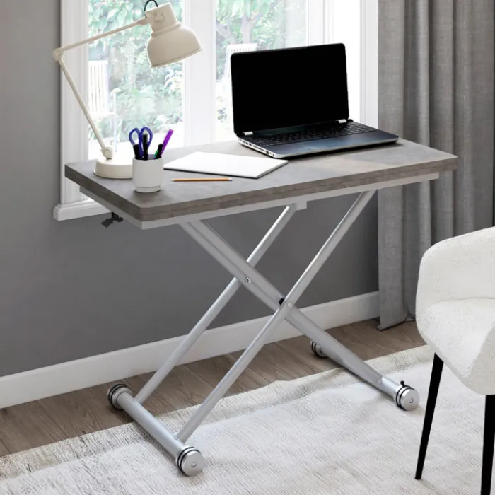 Table basse relevable en table à manger moderne avec plateau effet béton